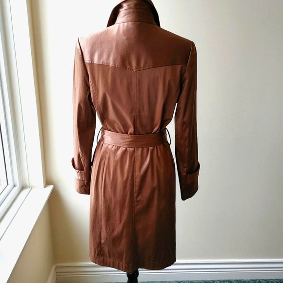 FORNARI Trench Coat Brown Mid-length Single-breasted Collar Pockets Lined Size 7 - Picture 3 of 15
